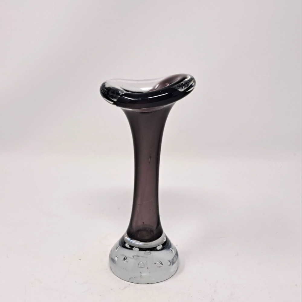 Small Purple and Clear Art Glass Bud Vase With Clear Glass Base